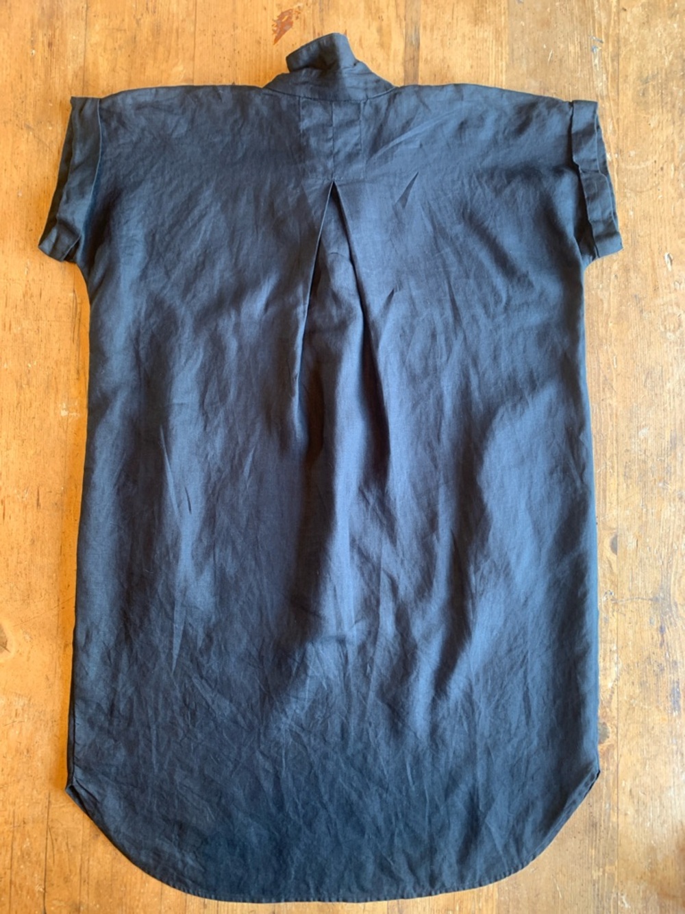 Eileen Fisher Black Short-Sleeve Linen  Button Down Dress - Picture 8 of 16